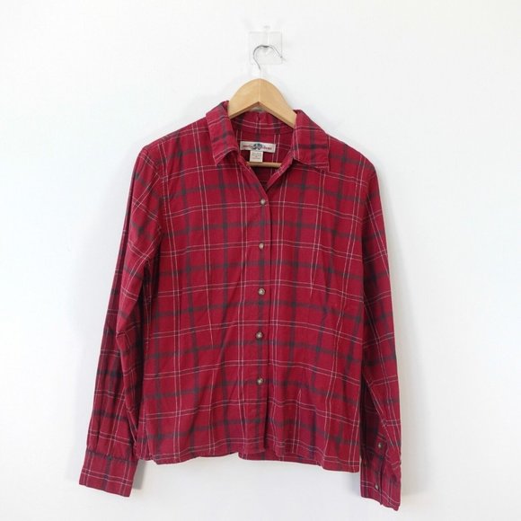 Boston Traders Shirt Womens Medium Red Cotton Plaid Top Windowpane Classiccore - Picture 1 of 9